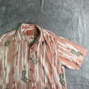 Tommy Bahama Silk Button Up Shirt Striped Floral Resort Wear XL